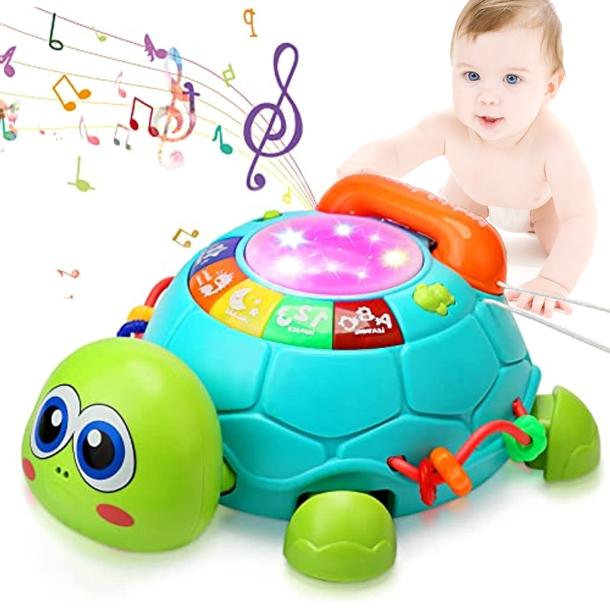 Ruohey Musical Turtle Baby Toys Infant Light up Music Toy Tummy Time Development, Easter