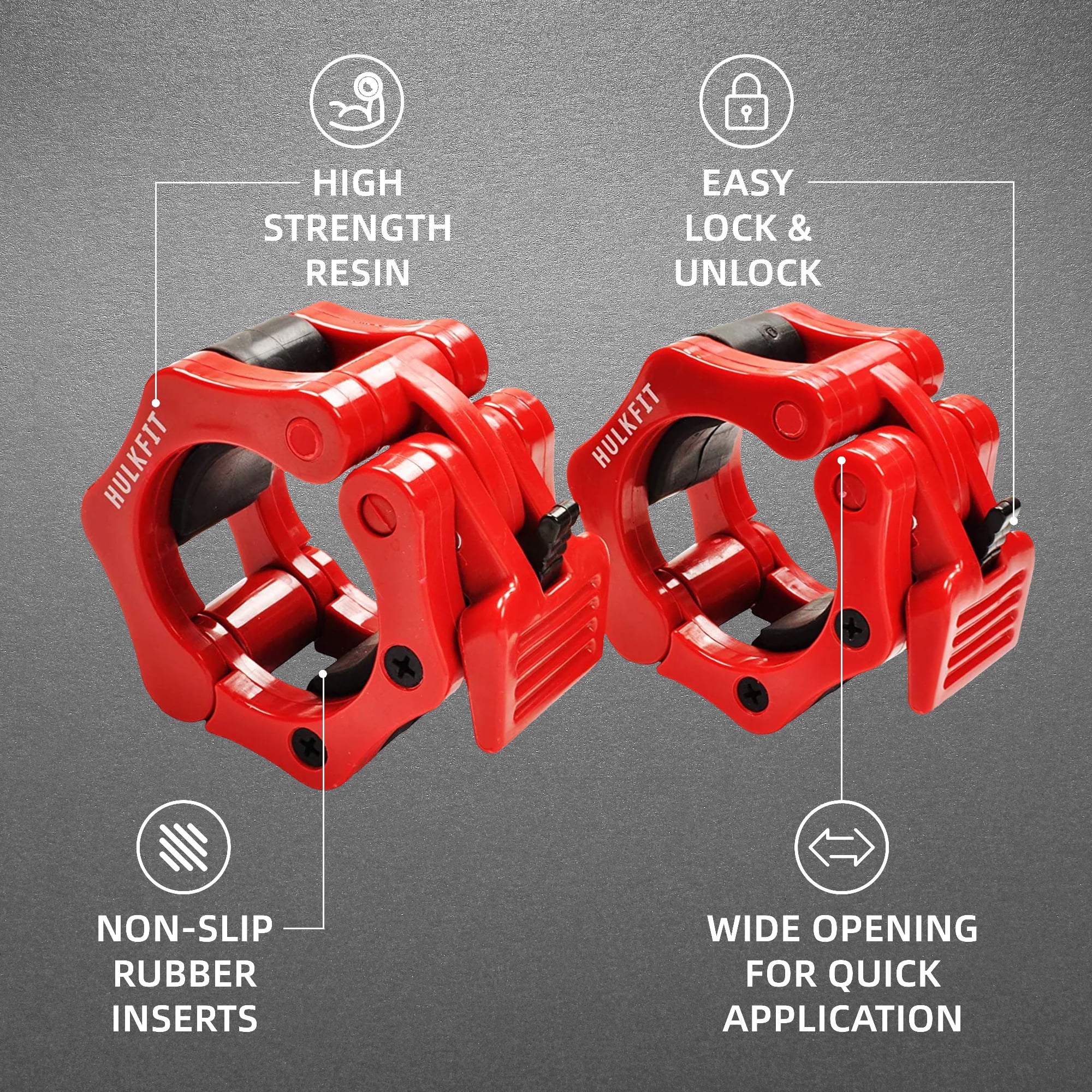 FlexWave Fitness Heavy-Duty Nylon Olympic Barbell Clamps – Quick Release Locking Collars for 2” Barbells, Set of 2