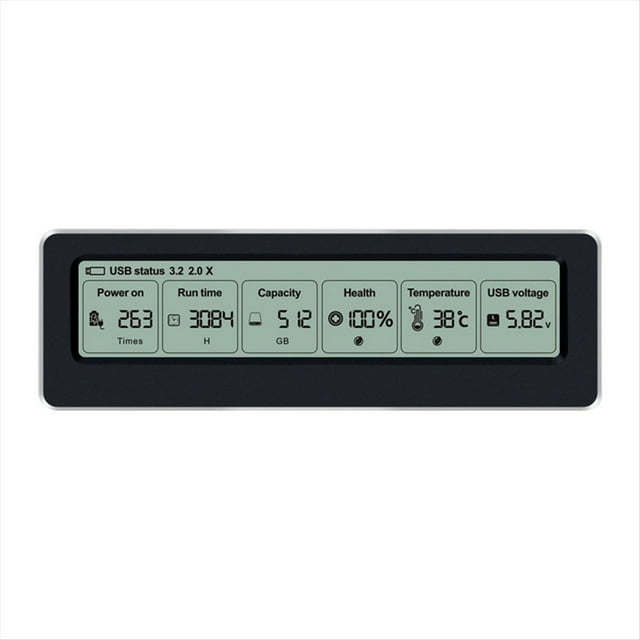 M.2 NVME/NGFF SSD Enclosure with Display Screen Intelligent Digital Health Detection USB3.2 Type C 10Gbps SSD Adapter,1 * SSD Enclosure 1 * C-C data cable 1 * C-A data cable,Black