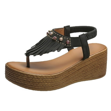 

Women’s Open Toe Wedge Platform Sandals Elastic Strap Espadrille Wedges Summer Sandals Casual Beach Thong Sandals