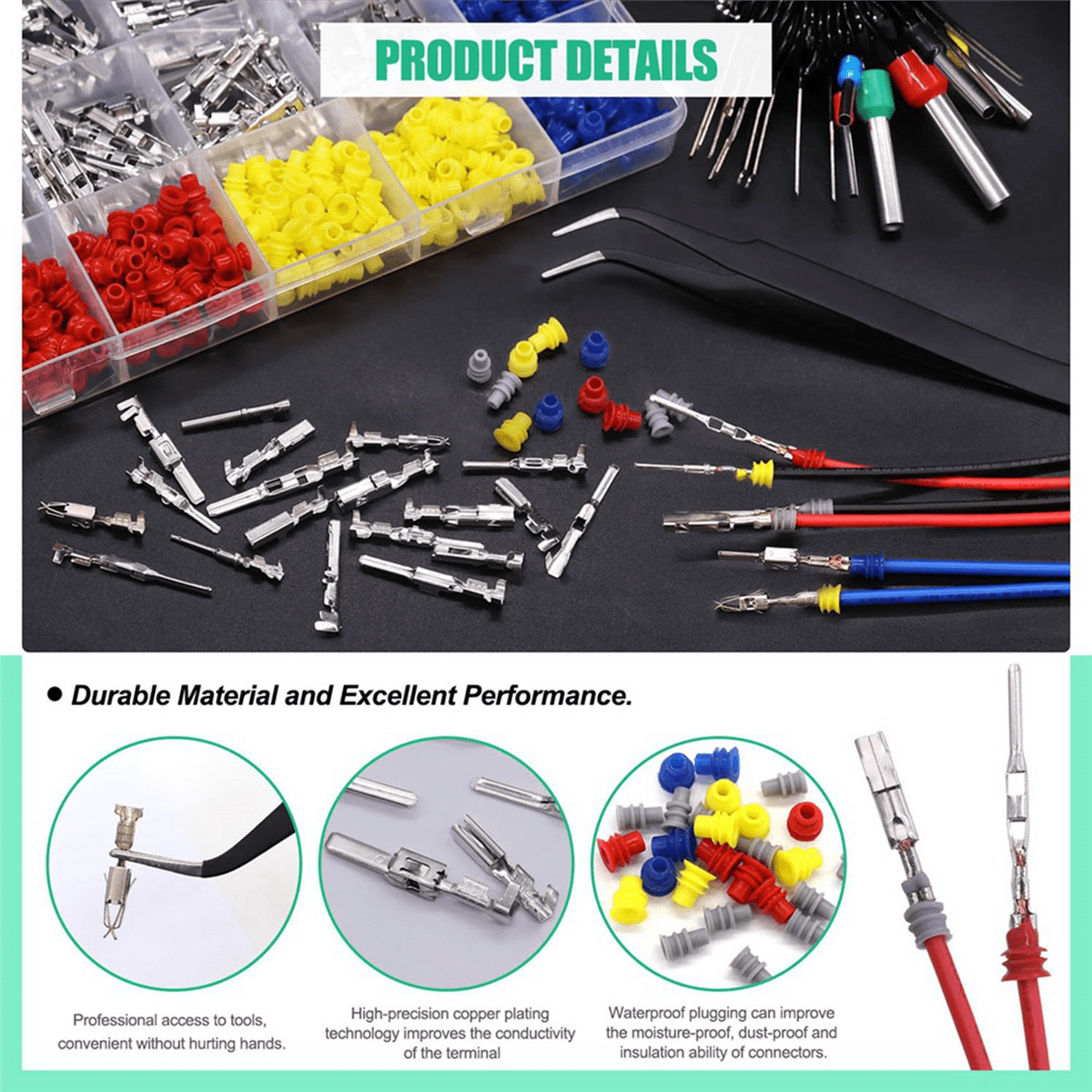2265Pcs Car Electrical Wire Terminal Pins Connector Kit 1/1.5/1.8/2.2/2.8/3.5mm 21Type Connector Pins Terminal Auto,3 x Car Electrical Wire Terminal Pins Kit(755Pcs ),Photo Color