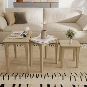Guyou Nesting Tables Set of 3, Small Sofa Side Table Rustic Stacking End Table Rectangle Solid Wood Coffee Tables for Small Space, Ashes White