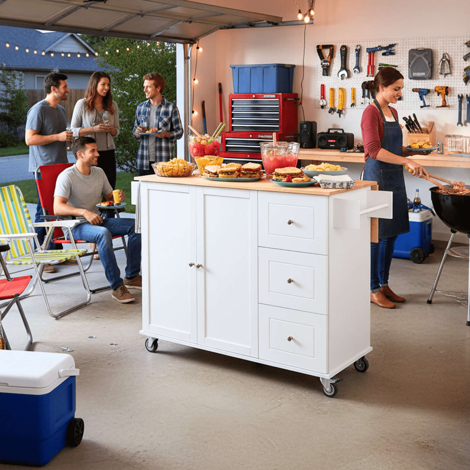 Homy Casa Rolling Garage Storage Cabinet, 52.7" Mobile Utility Workbench with Drawers and Doors
