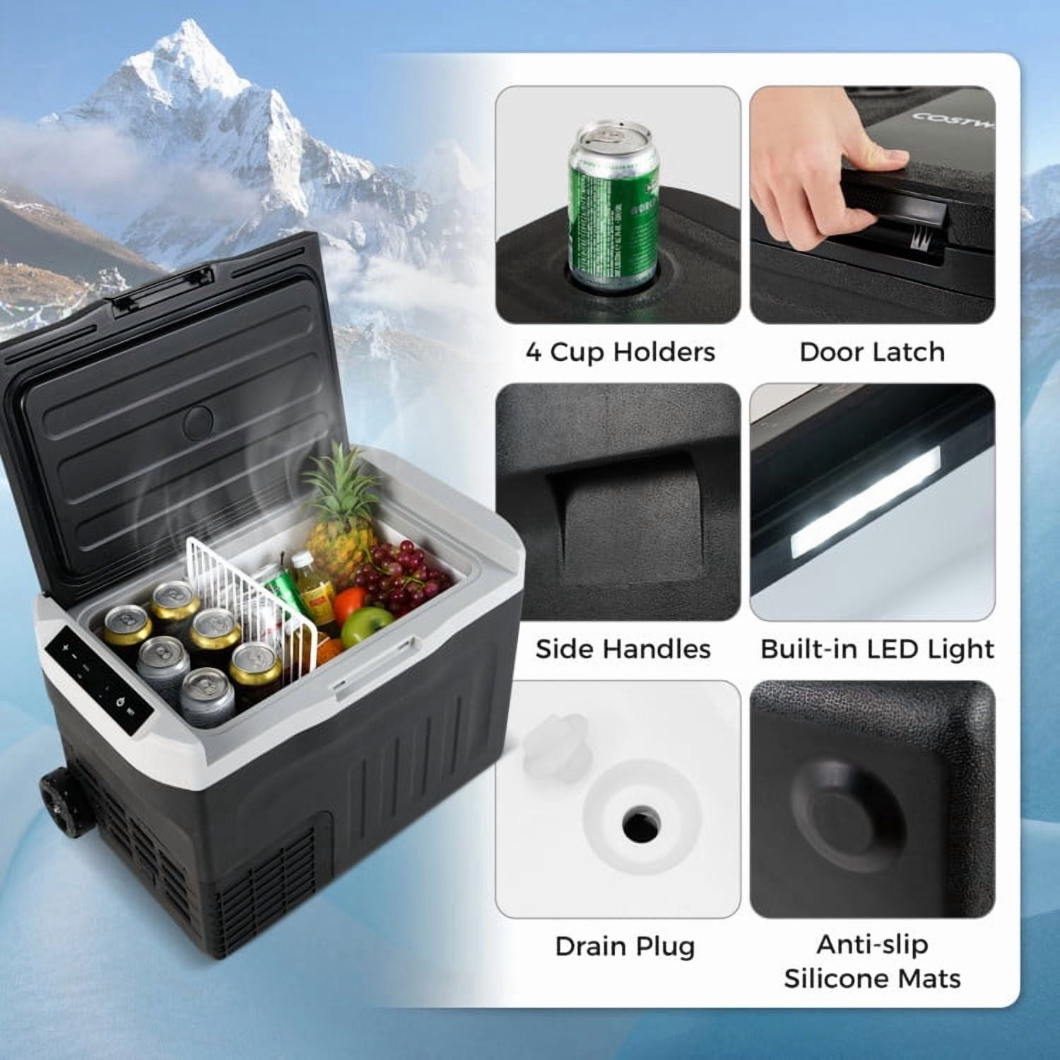 YYAo Cooler Ice Chest, Insulated Cooler,12V Car Refrigerator 32QT with Touch Panel and Removable Divider-M