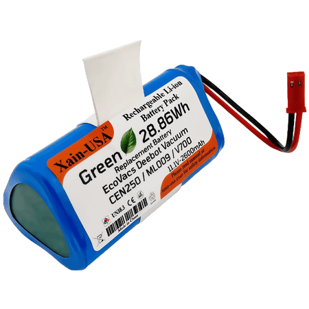 (1-Pack) 11.1V 2600mAh Li-ion Replacement Battery 28.86Wh - Compatible with Ecovacs CEN250 CEN258 & Dibea ML009 V700