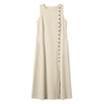 thumbnail image 4 of Odbmxy Summer Women Midi Dress Shift Cotton Linen Button Front Classy Shirt Dress for Women Sleeveless Office, 4 of 6