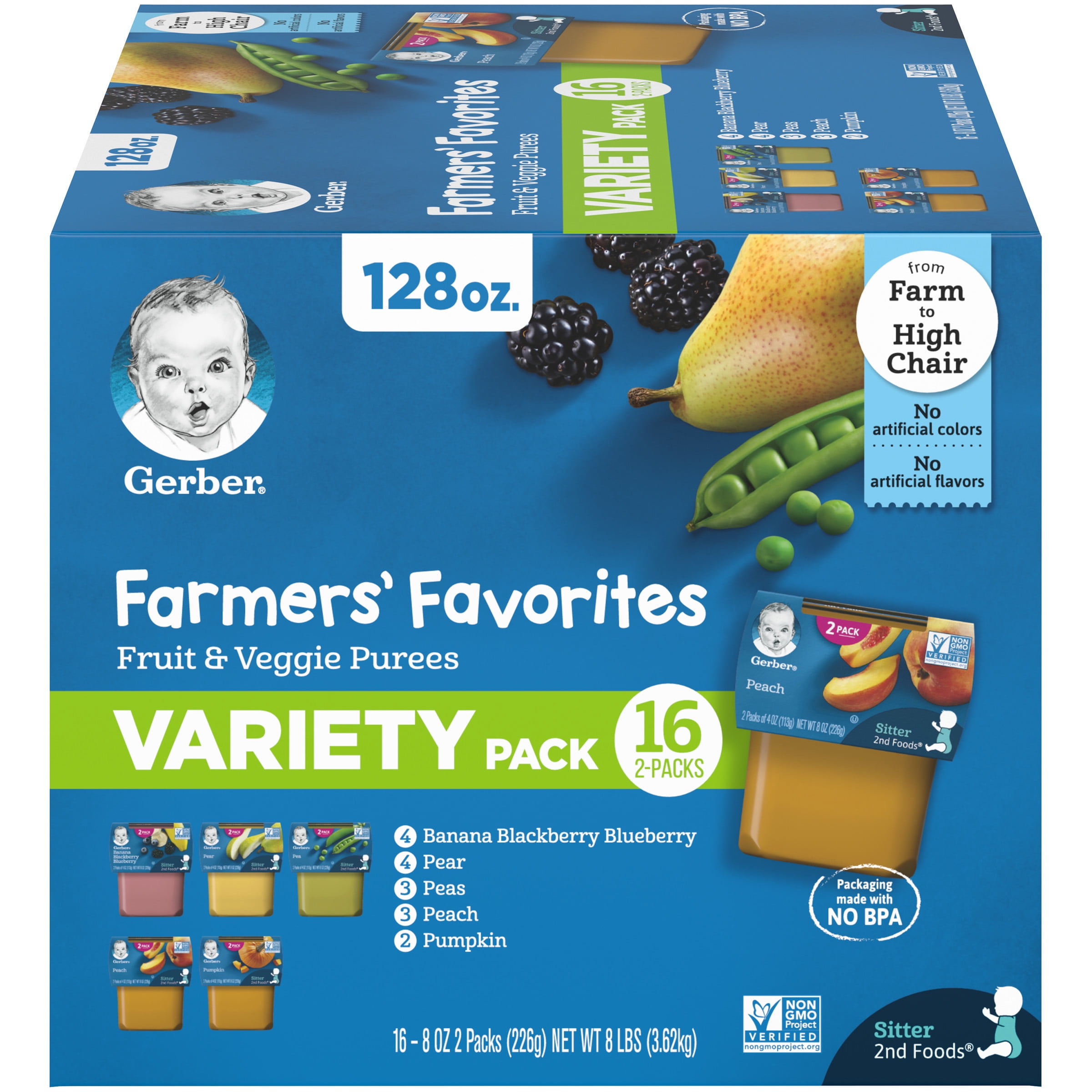 32 Pack Gerber Stage 2 Flavor Varies Baby Food 1 Tub 113g