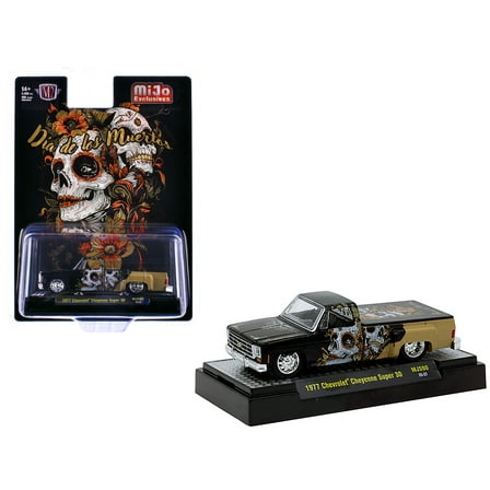 1977 Chevrolet Cheyenne Super 30 Truck "Dia De Los Muertos" Black with Graphics Ltd Ed 1/64 Diecast Model Car by M2 Machines