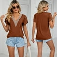 thumbnail image 7 of EFINNY Womens V-neck T-shirt Short Sleeve Solid Top Spring And Summer Blouses S-XXL, 7 of 7