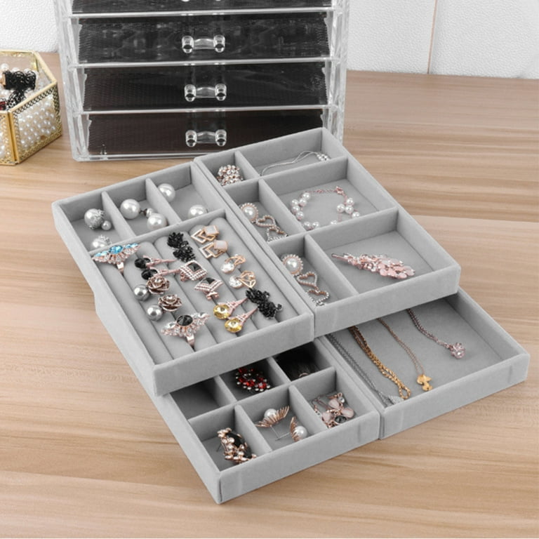 Cheers.us Jewelry Tray - Multipurpose Desktop Drawer Chest Jewelry Accessories Display Storage Organizer, Stackable Jewelry Trays Dresser Drawer