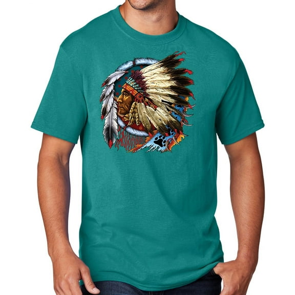 Men's Indian Chief Dreamcatcher Biker T-shirt, Small Bright Aqua Blue