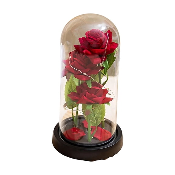 3Pcs Eternal Glass Rose in Display Dome | Glass Flower with Red Base, A Perfect Romantic Gift for Valentine's Day, Mother's Day, Birthday & Christmas for Her