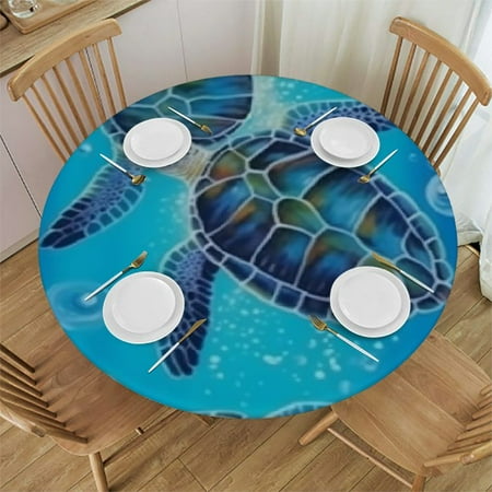 

Sheronv Sea Turtles Round Table Cover Stain Resistant Washable Indoor Outdoor Tablecloth Kitchen Dining Wedding Parties 100% Polyester Waterproof Fabric 54 -58