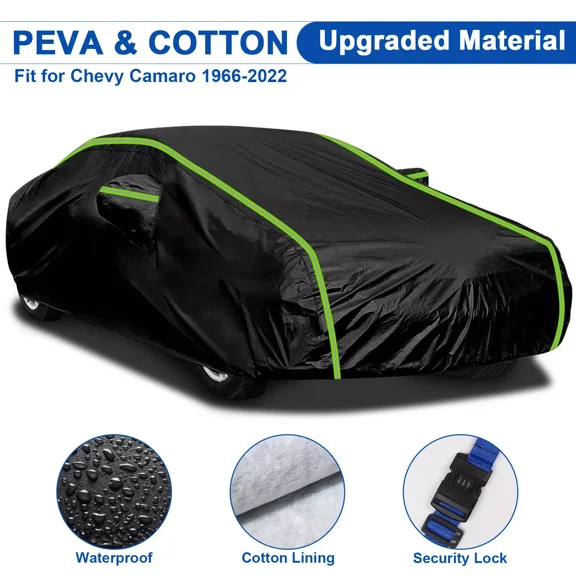 Car Cover Custom Fit for Chevrolet Camaro 1966-2022, Upgraded 6 Layer PEVA Cotton Waterproof Outdoor Rain UV Snow Protection All Weather Black