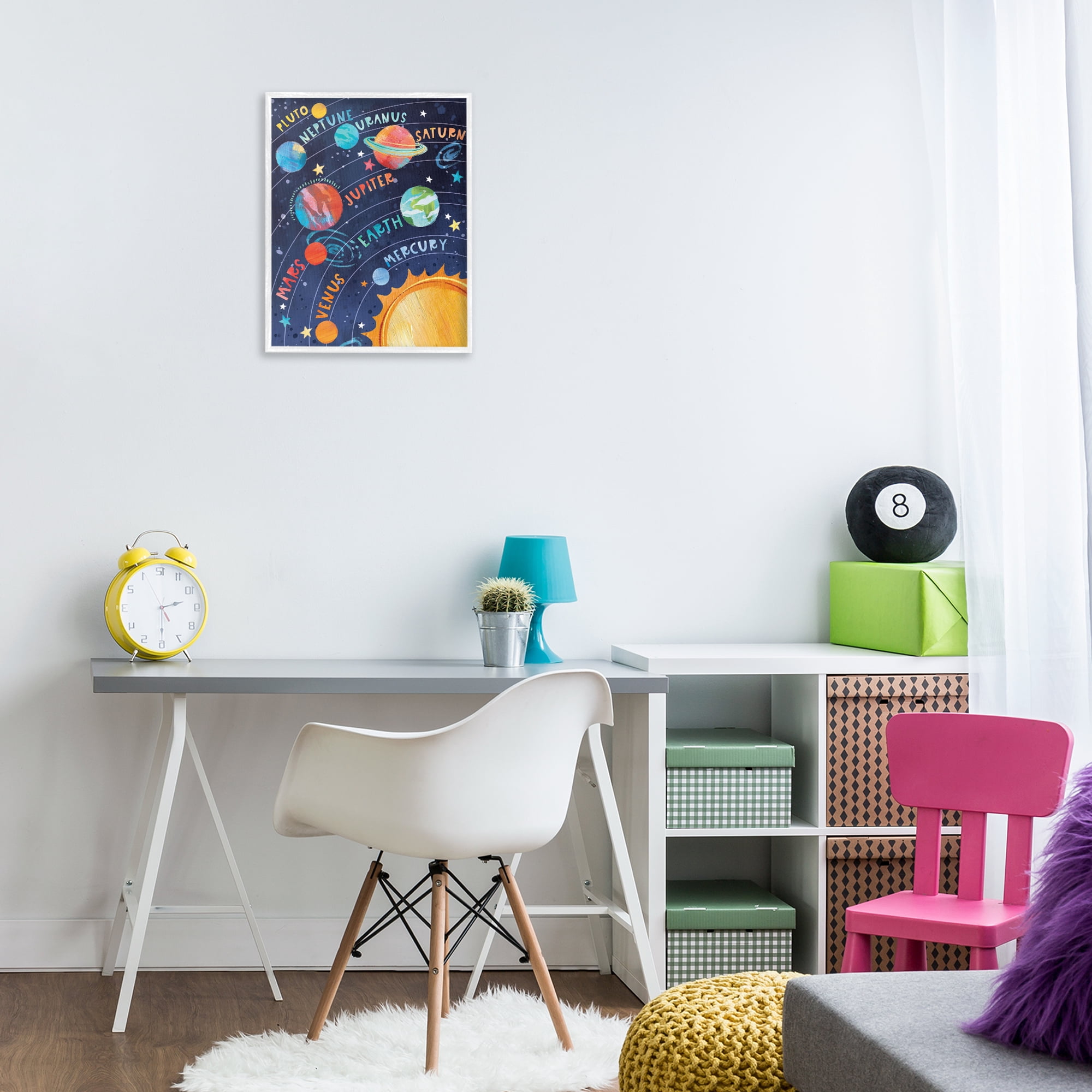 Stupell Industries Educational Solar System Novelty Painting White Framed Art Print Wall Art, 16 x 20