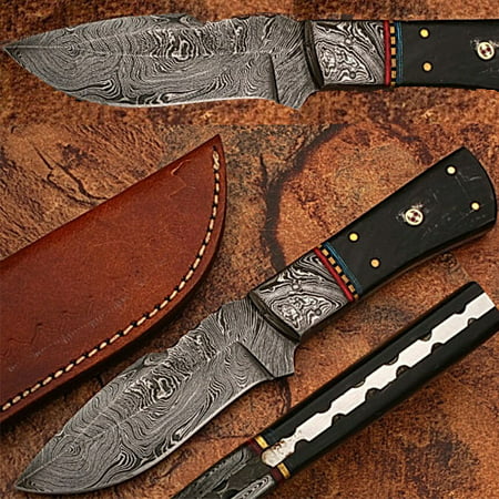 Damascus Steel Custom Handmade Hunting Knife Buffalo Handle (Best Handmade Hunting Knives)
