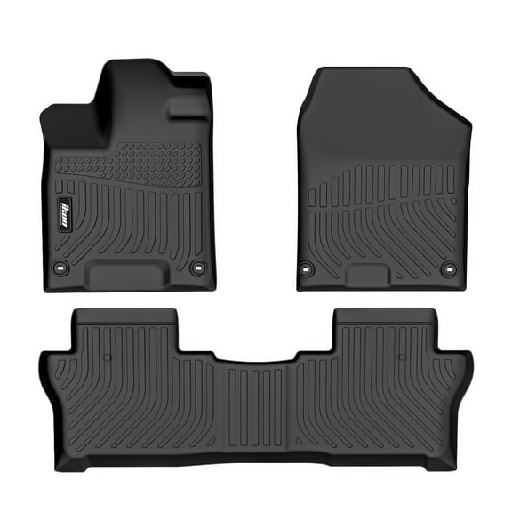 Ikon Motorsports 3D Molded TPE Floor Mats Compatible with 2019-2025 Honda Passport 2016-2022 Honda Pilot 8-Passenger 1st 2nd Rows Black All Weather Anti-Slip Floor Liners, Front 2nd Row Interior 3PCS