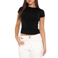 thumbnail image 1 of Fortune Women Short Sleeve Crop Top Solid Color Slim Fit Tee Shirt Basic Cropped Skinny Tops, 1 of 9