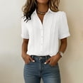 thumbnail image 4 of hoksml Women's Cotton-Linen Short Sleeve Button-Down Blouse, Pleated Front Casual Shirt Business Casual Top, 4 of 9