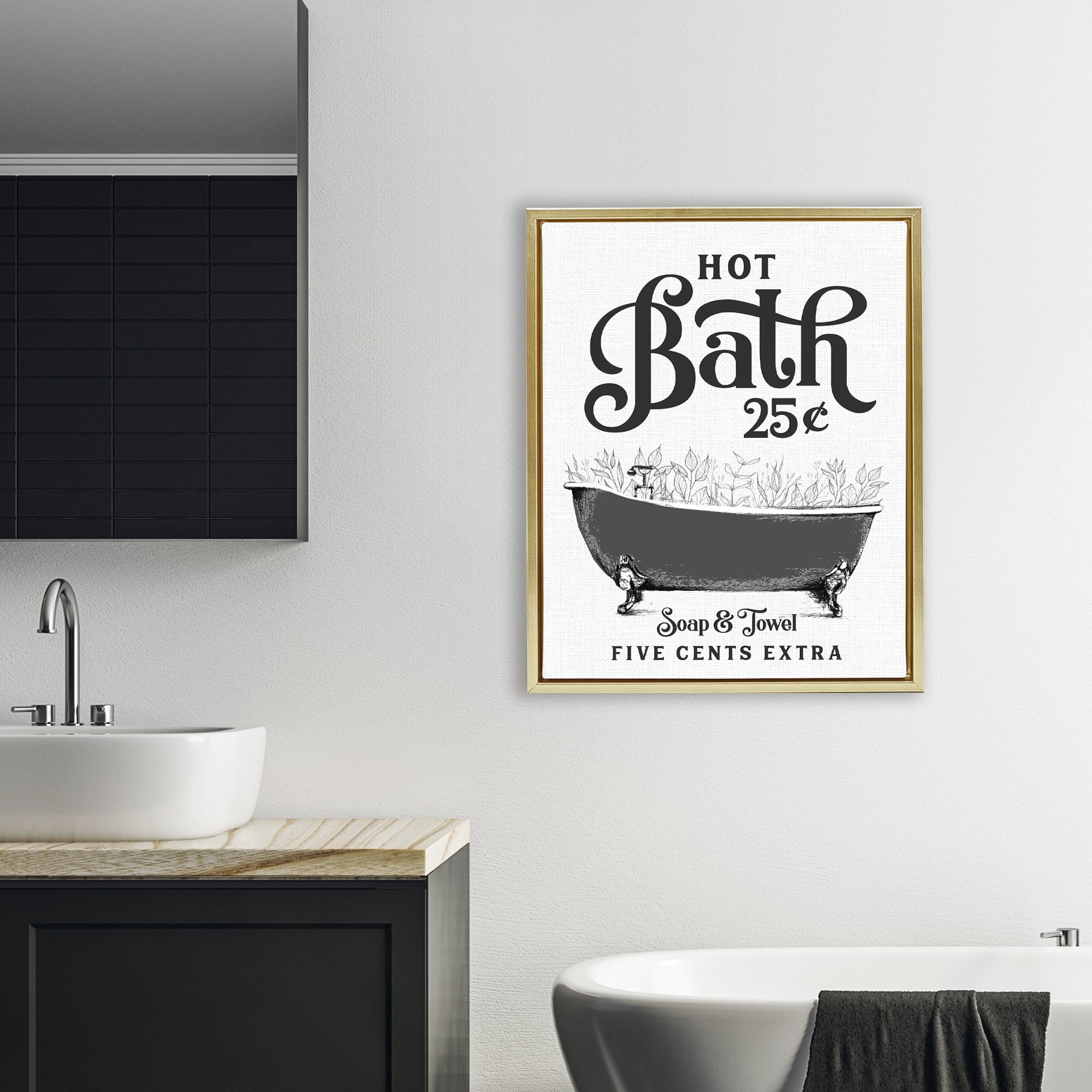 Hot Bath with Bubbles Gold Framed Floater Canvas Wall Art, design by Lettered and Lined