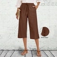 thumbnail image 4 of Wide Leg Cropped Pants for Women 3/4 Length Cotton Linen Pants Plain Summer Loose Lounge Pants Three Quarter Capri Pants Baggy Elasticated Waist with Pockets, 4 of 7