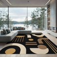 thumbnail image 2 of ODIKA 8'x10' Washable Area Rug Black Beige Geometric Design Elegant Abstract Art Inspired for Dining Room, Large Office, Lounge, Non-Slip Chair-Friendly Mat, 2 of 7