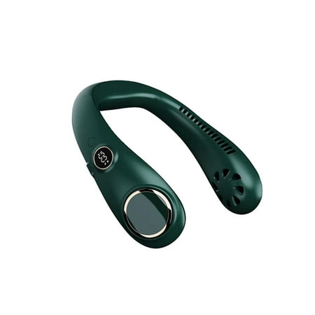 

Portable Rechargeable Bladeless Neck Hanging Fan 3-gear Adjustable Wind 360° Wind Output LED Digital Display Screen Dark Green