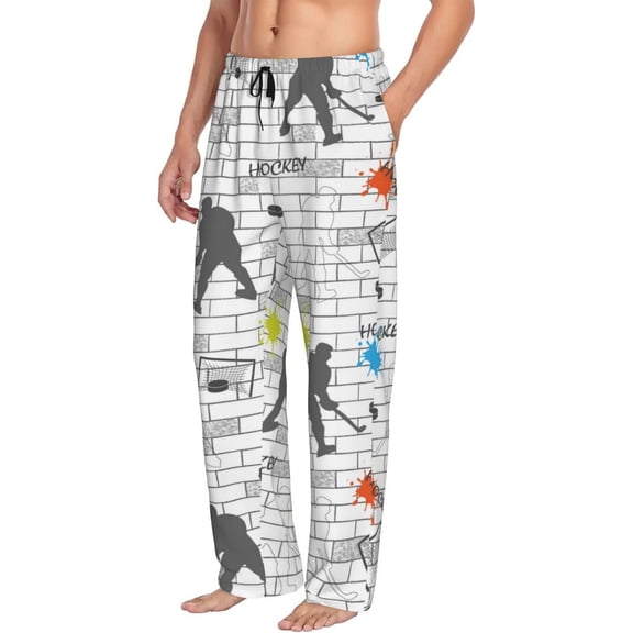 Mens Pajama Pants Bottoms with Pockets - Hockey players funny Comfy Mens Pj Pants, Soft Men Lounge Pants