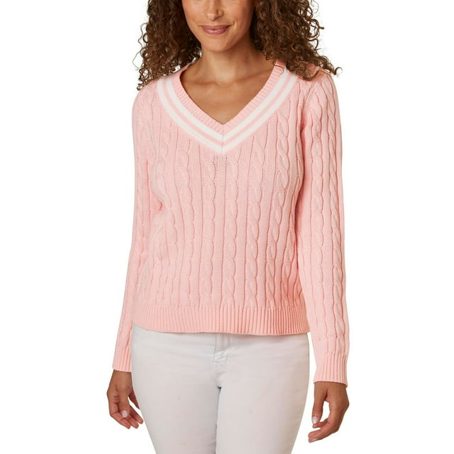 Lands' End Women's V-Neck Cable Sweater