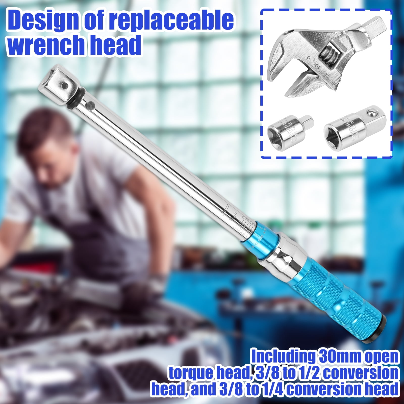 Open End Torque Wrench 5 to 60 Nm Adjustable Torque Wrench with Changeable Head and Click Safe Torque Wrench Tool Professional Torque Wrench Spanner for Refrigeration System