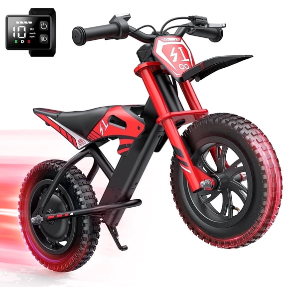 MIHOVER 21.6V Electric Bike for Kids 12", 200W Electric Banlance Bike Ages 5-8 Years Old, Max 10MPH with LED Display, Beginners Friendly - Red