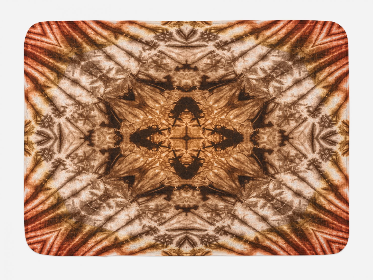 Tie Dye Bath Mat, Sacred Object Silhouette Form Generated with Ancient