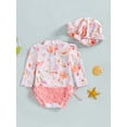 thumbnail image 6 of BemeyourBBs Toddler Baby Girl Swimsuit Infant Bathing Suit One-Piece Swimsuits with Sun Hat Set Long Sleeve Rash Guard Swimwear Strawberry Floral Zipper Summer Beach Wear, 6 of 9