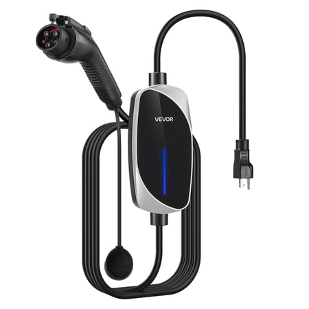 VEVOR Level 1&2 EV Charger, 16 Amp, Electric Vehicle Portable Charger with 25 ft Charging Cable, 120V-240V, NEMA 6-20P Plug NEMA 5-15 Adapter, LED Indicator, Home Car Charging Station for SA