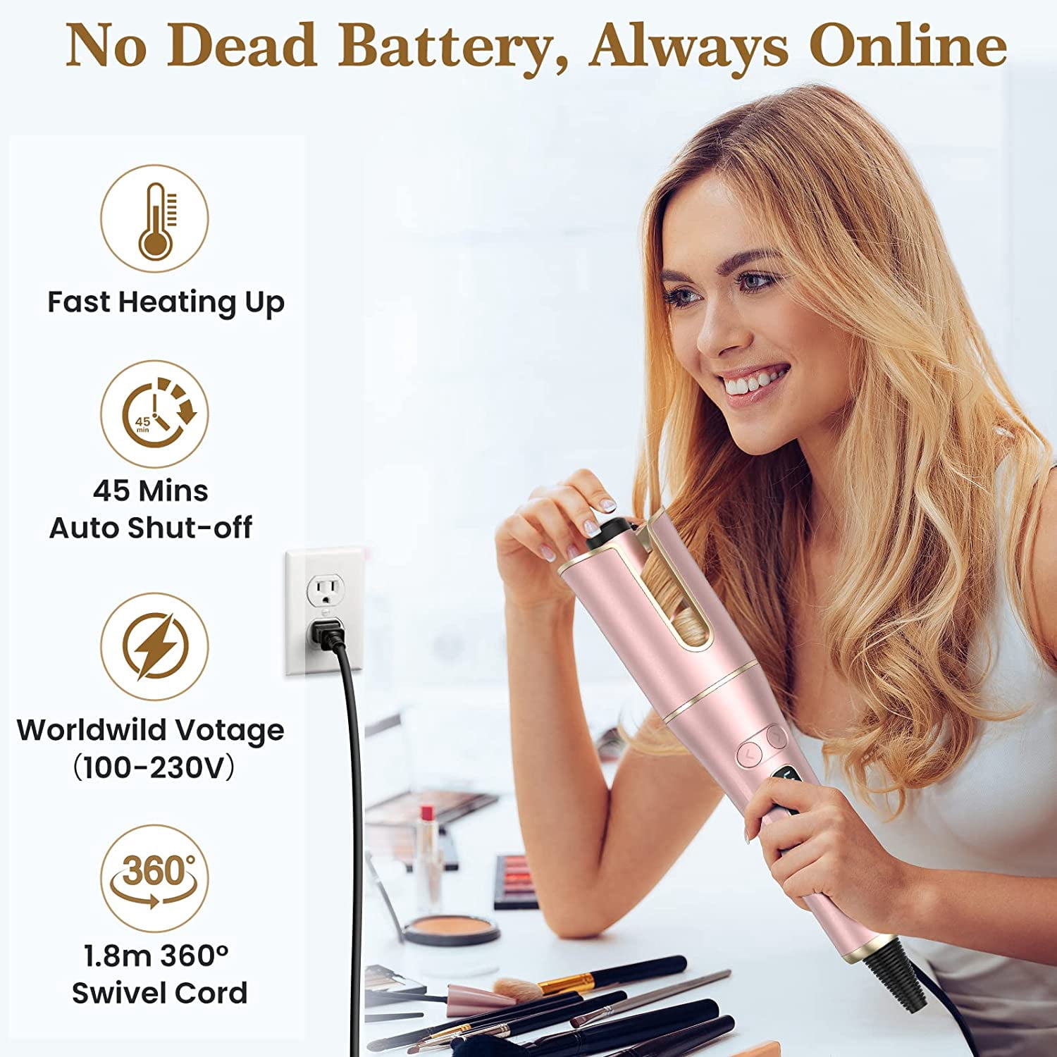 Automatic Hair Curler with 4 Temperature & 3 Timer Settings, Auto-Rotating Ceramic Curling Iron with Anti-Tangle & Anti-Scald Design