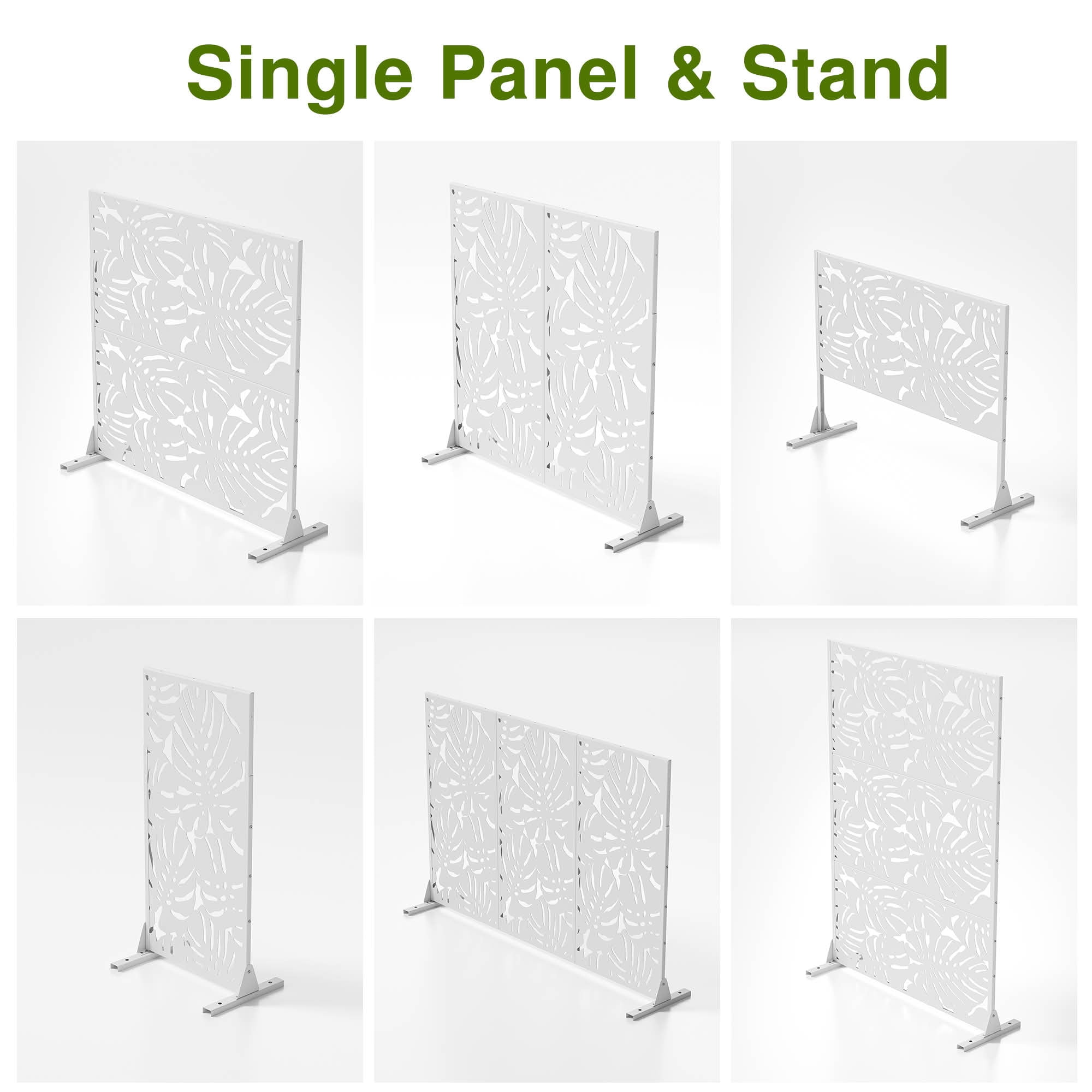 MAYEERTY 72x47x16 Inch White Monstera Galvanized Steel Privacy Screen, 3 Piece Set for Outdoor Garden