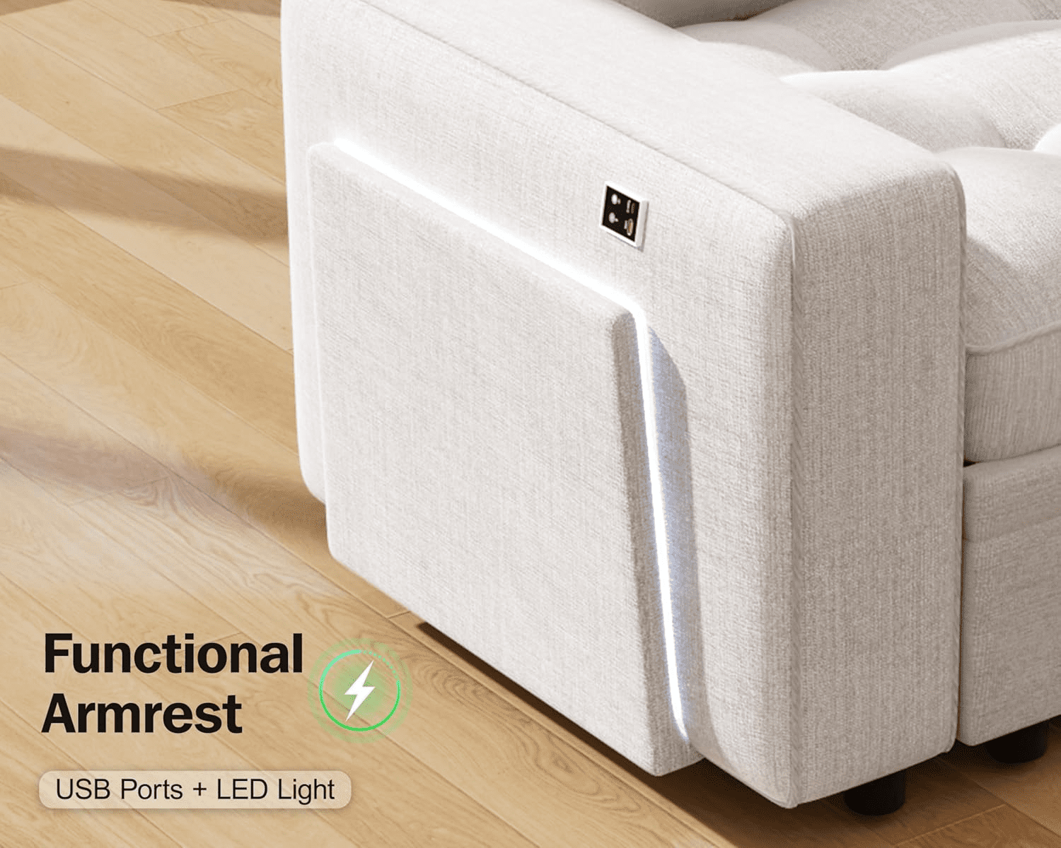 7-Seat Modular Sectional Sofa with Pull-Out Bed, Reclining Backrest, USB Ports, Table, LED Lights & Storage Seats – Tool-Free Assembly, Comfortable Living Room Furniture