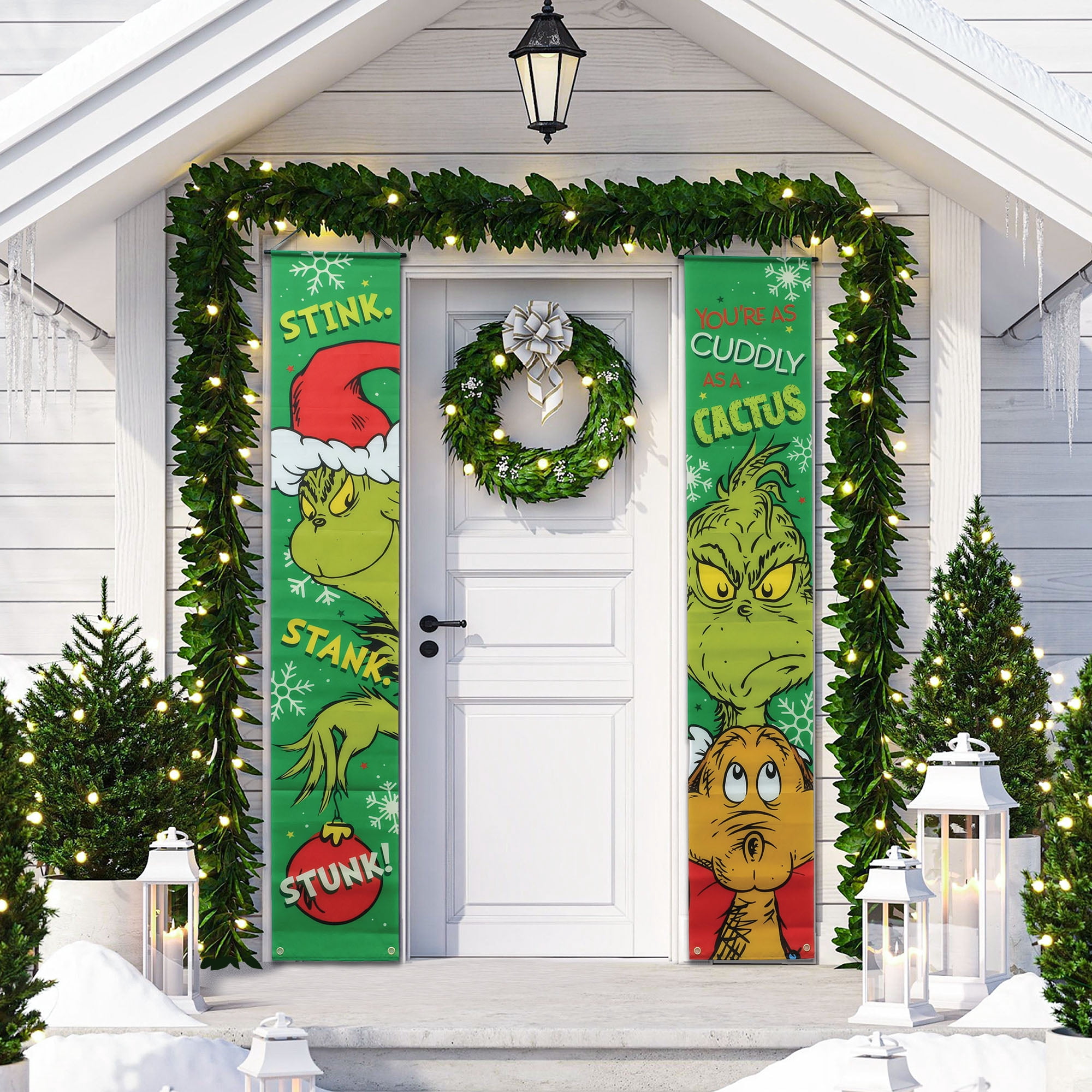 Dr. Seuss The Grinch Christmas Door Banner Set – “Cuddly as a Cactus / Stink Stank Stunk”