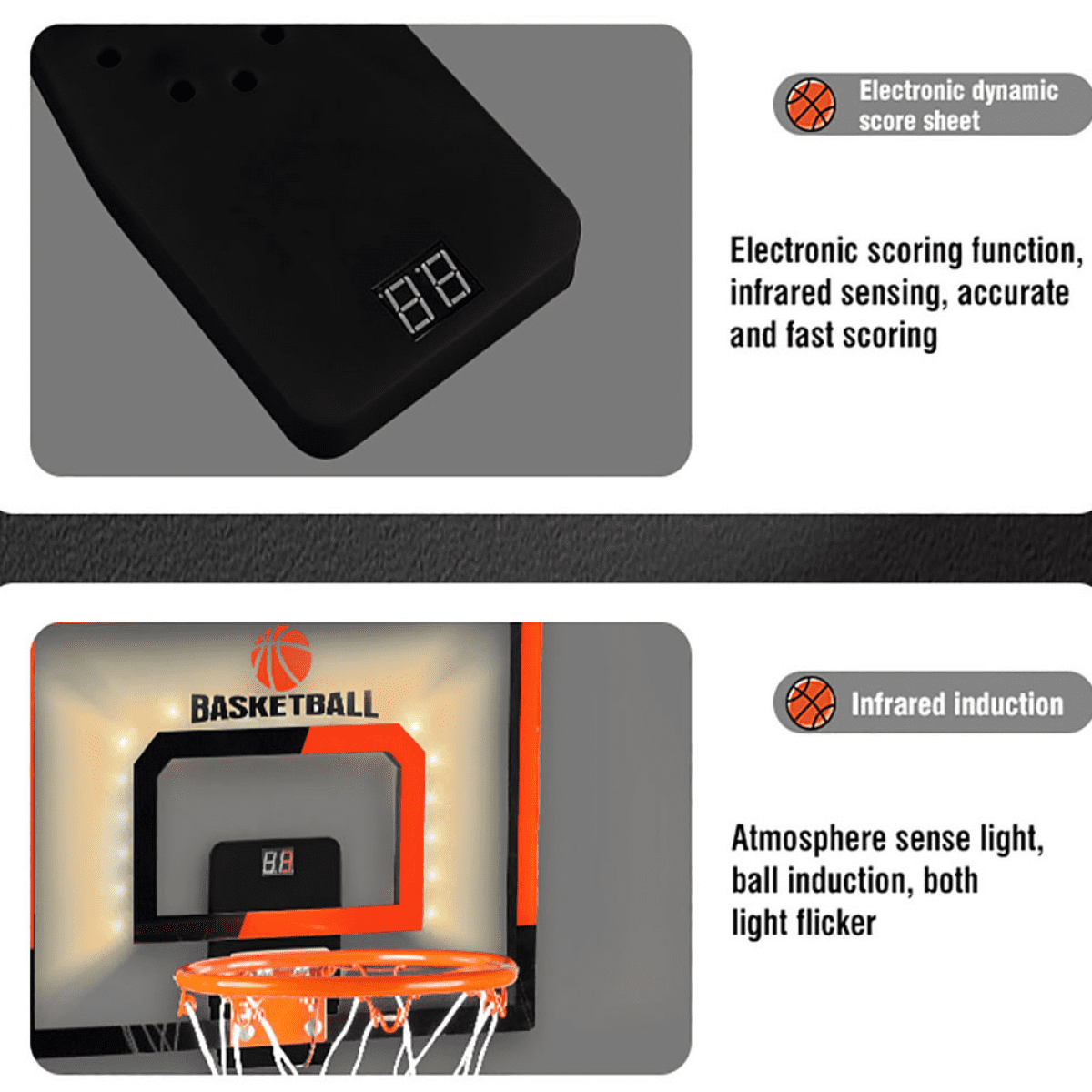 Basketball Hoops Indoor for Kids 15.7" x 11.8" - Automatic Scoring Basketball Goal Mini Basketball Hoops for Door with Lights & Sound for Kids Adults