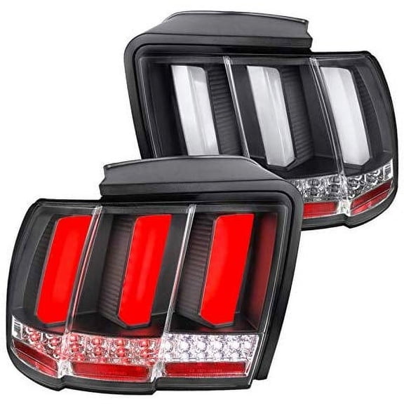 LED Light Bar Tail Lights With Sequential Turn Signal Black Housing Clear Lens Made For And Compatible With 1999 - 2004 Ford Mustang 99 00 01 02 03 04