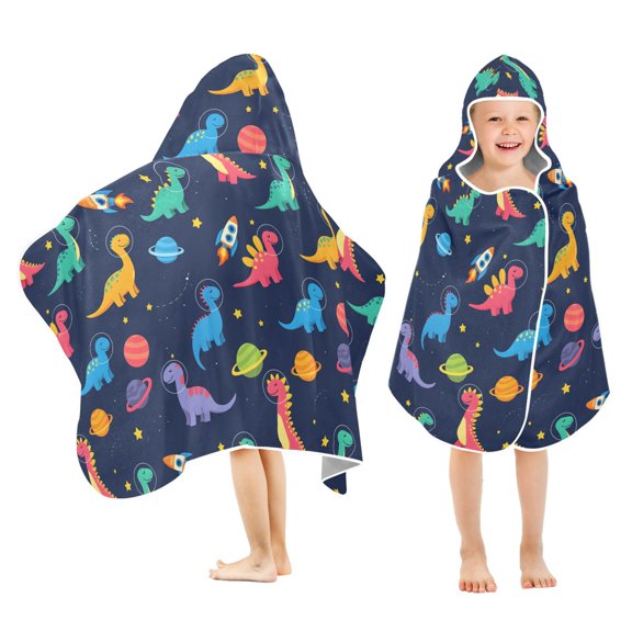 joogoo Cartoon Planet Dinosaur Kids Hooded Beach Towel Baby Bath Towel 23.5"x50"
