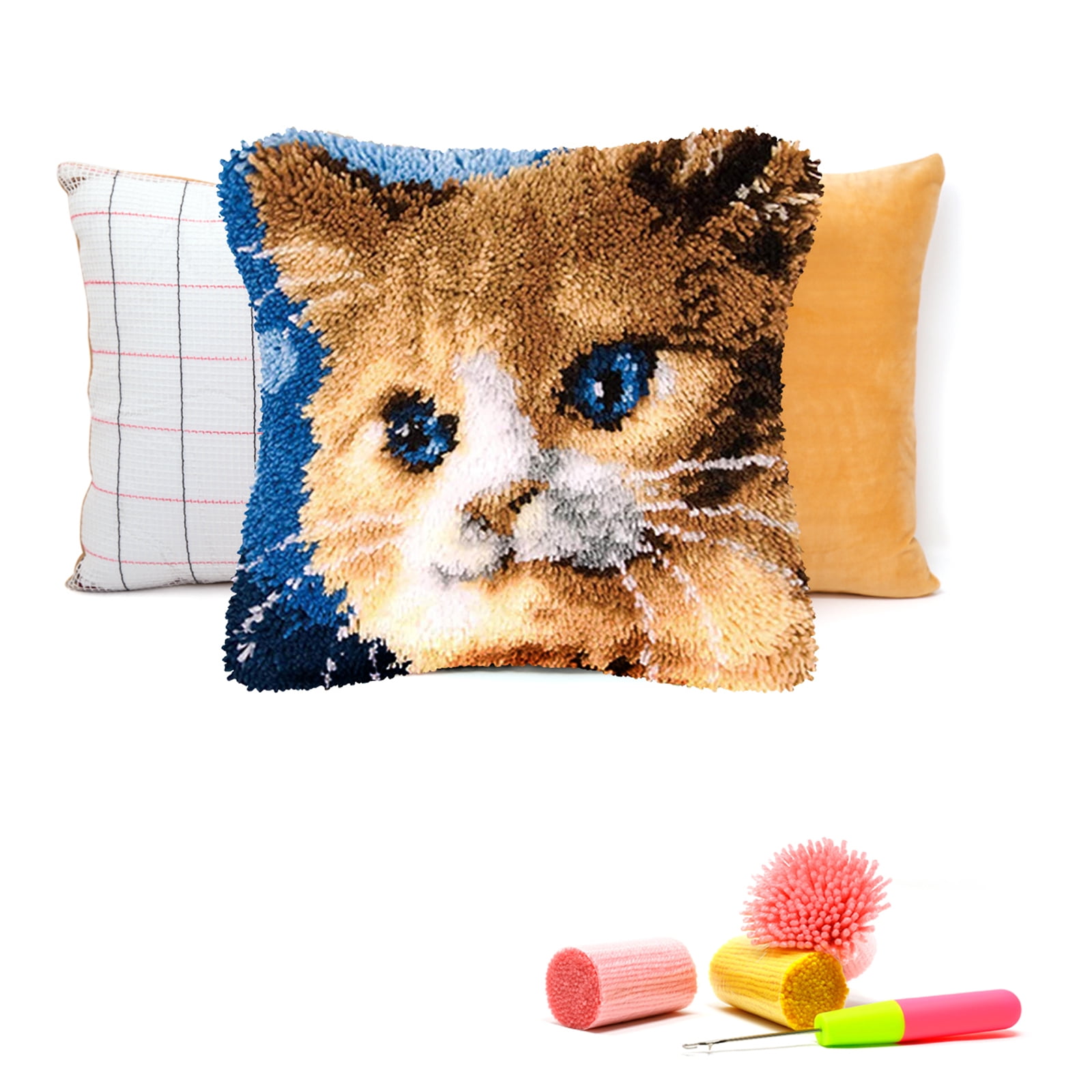 Latch Hook Pillow Kits for Adults pillow,latch hook pillow kits,Cat Embroidery Creative Craft Home Decor Ideal for Learning Pillow Making 43×43cm/17*17in