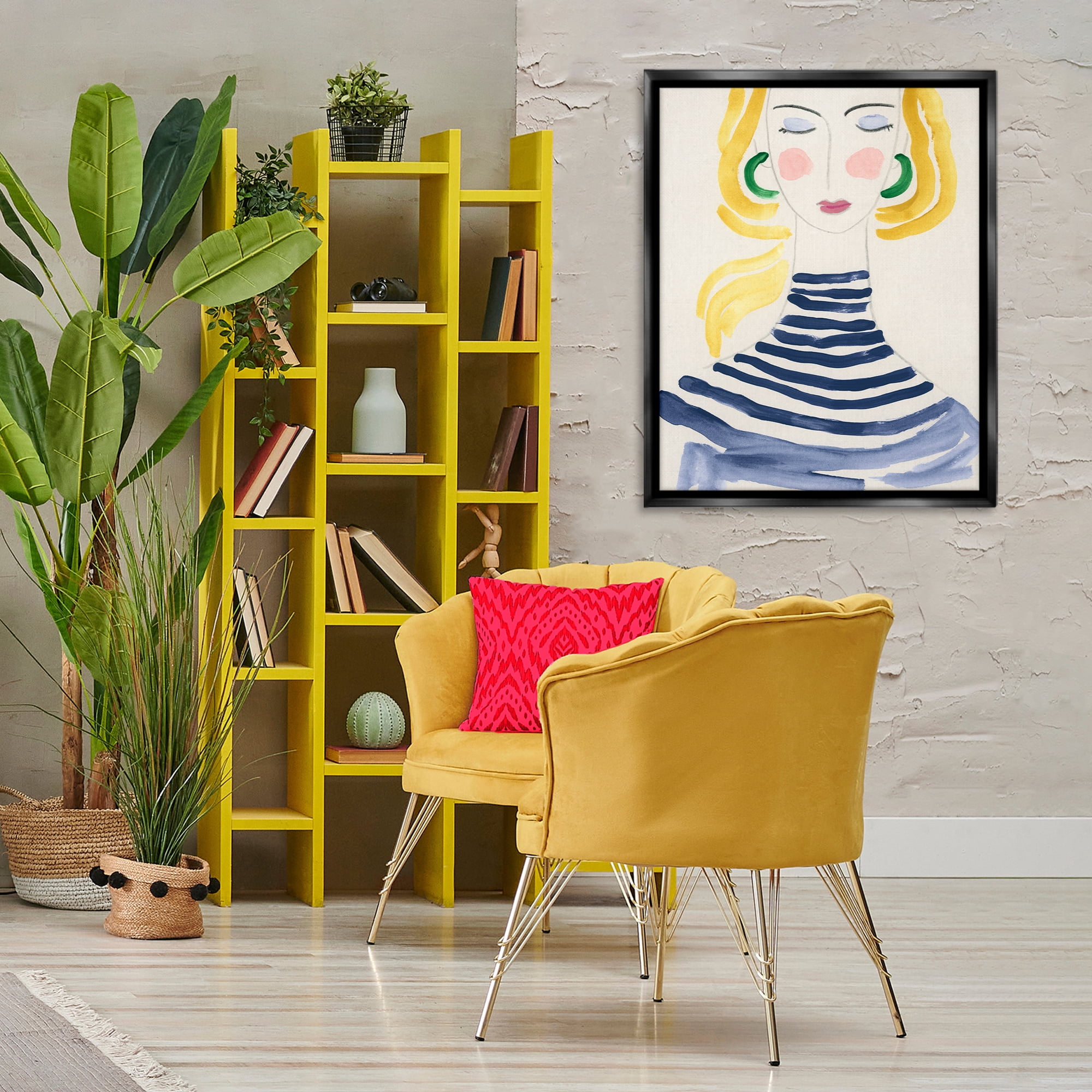 Stupell Industries Woman in Stripes People Painting Black Floater Framed Canvas Art Print Wall Art, 25 x 31