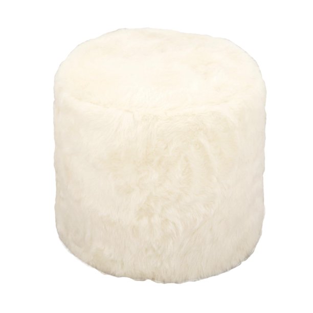 Urban Designs Round Faux Fur Stool OttomanColorOffWhite,FinishWhite