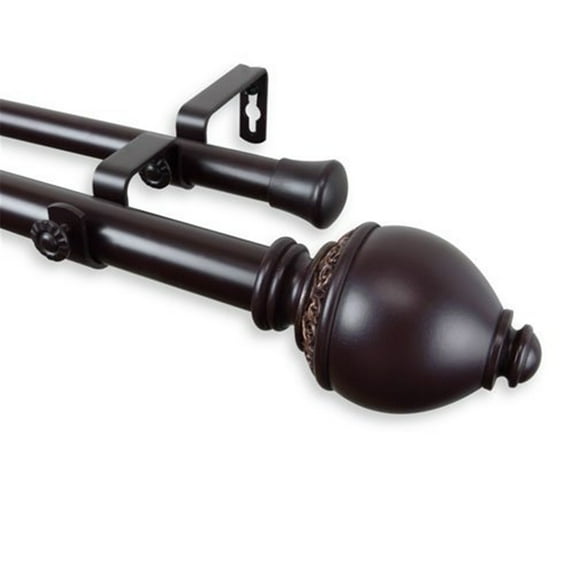 Double Curtain Rod Home Decor Mahogany Finish Window Treatment Hardware Set