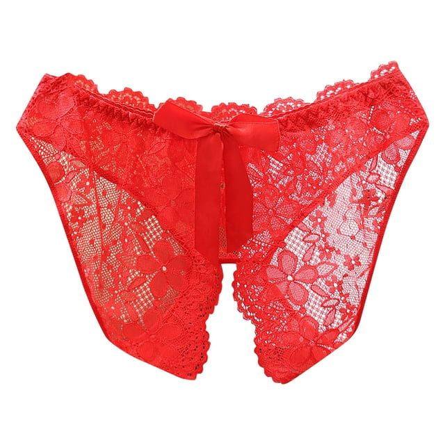 ropa interior de encaje sexy para mujer lencería tangas bragas ropa interior para mujer calzoncillos fridja nalpqowj47740 Roja braga tanga de encaje, vista frontal centrada; silueta bikini con encaje floral translúcido, borde festoneado y lazo satinado en la cintura sobre fondo blanco. A menudo usada como ropa de dormir ligera o para uso diario.