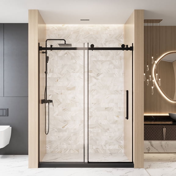 56-60" W x 76" H Frameless Single Sliding Shower Door, 1/4" Tempered Glass, Matte Black