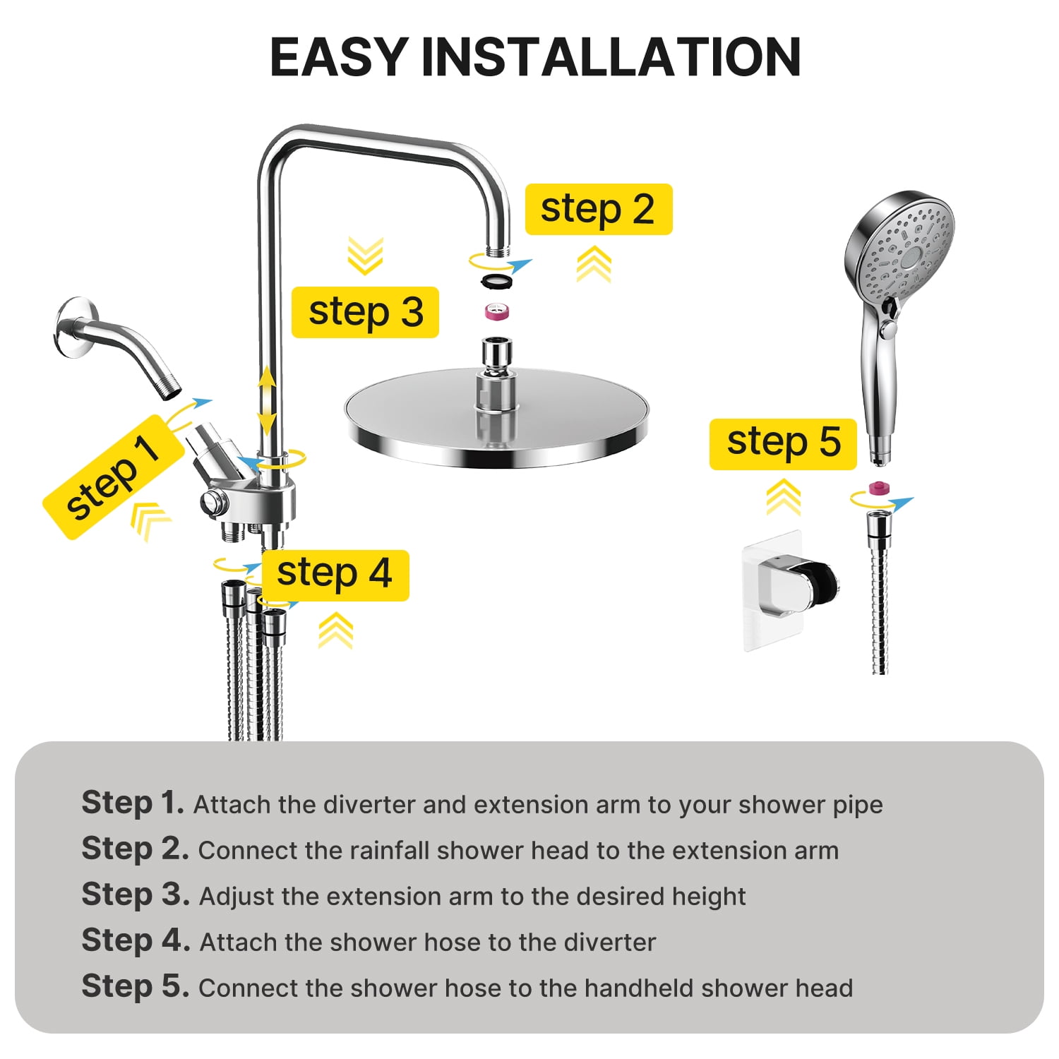 iDOO Luxury Dual Showerhead Combo, 10" Rainfall Shower Head & 5" Handheld Shower Head