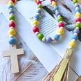 thumbnail image 4 of Easter Wood Bead Garland Farmhouse Decorative Wooden Beads Prayer Beads Tassel Garland Wall Hanging Decoration with Cross for Tiered Tray, 4 of 6