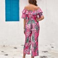 thumbnail image 5 of up to 60% off Gifts Usmixi Jumpsuits for Women Dressy Beach Vacation Elastic Waist off Shoulder Jumpsuits Overalls with Tie Summer Square Neck Short Sleeve Leaves Print Long Formal Rompers Pink xxl, 5 of 5